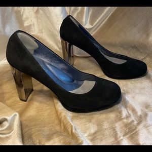 Black Suede Platform Pump Mirrored Heel